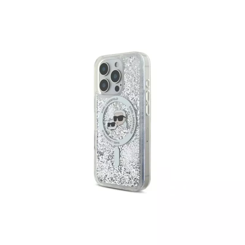 Karl Lagerfeld Liquid Glitter Karl & Choupette Head custodia MagSafe per Apple iPhone 16 Pro