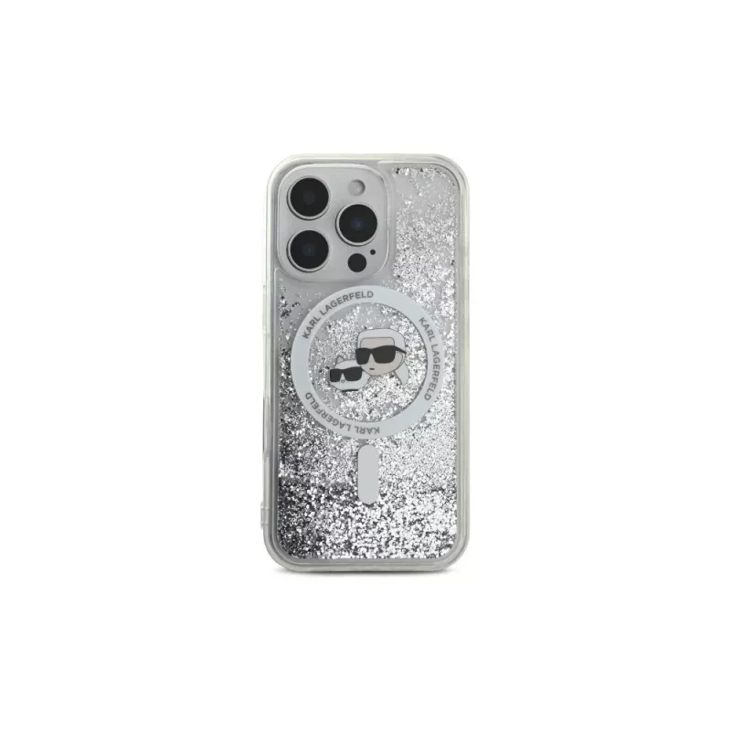 Karl Lagerfeld Liquid Glitter Karl & Choupette Head custodia MagSafe per Apple iPhone 16 Pro