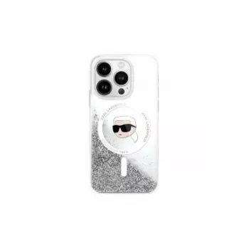 Karl Lagerfeld Liquid Glitter Karl Head custodia MagSafe per iPhone 16 Pro trasparente