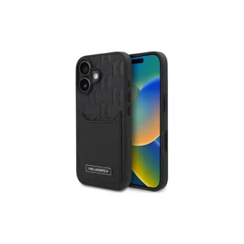 Karl Lagerfeld iPhone 16 6.1 custodia rigida con portacarte Monogram nero