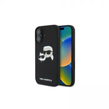 Karl Lagerfeld KLHMP16SSKCHPPLK iPhone 16 6.1 nero custodia rigida in silicone Double Heads Print MagSafe