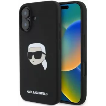 Karl Lagerfeld KLHMP16SSKHPPLK iPhone 16 6,1 nero custodia rigida in silicone con Karl Head Print e MagSafe