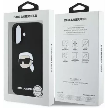 Karl Lagerfeld KLHMP16SSKHPPLK iPhone 16 6,1 nero custodia rigida in silicone con Karl Head Print e MagSafe