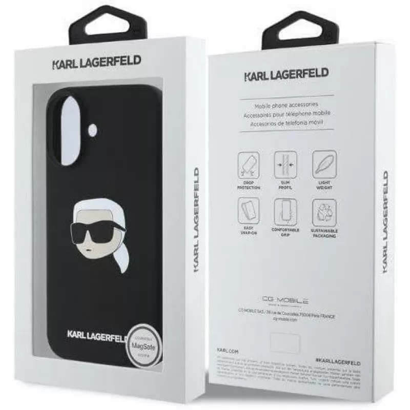 Karl Lagerfeld KLHMP16SSKHPPLK iPhone 16 6,1 nero custodia rigida in silicone con Karl Head Print e MagSafe