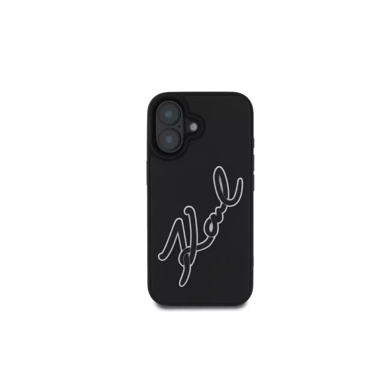 Karl Lagerfeld 3D Rubber Bicolor Signature custodia per iPhone 16 (nero)