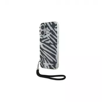Karl Lagerfeld IML Zebra Pattern & Cord cover posteriore per Apple iPhone 16 - nero