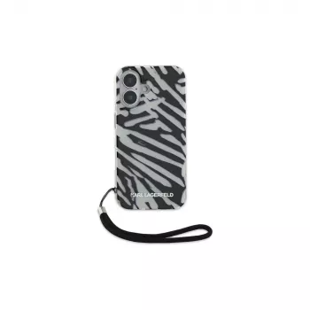 Karl Lagerfeld IML Zebra Pattern & Cord cover posteriore per Apple iPhone 16 - nero