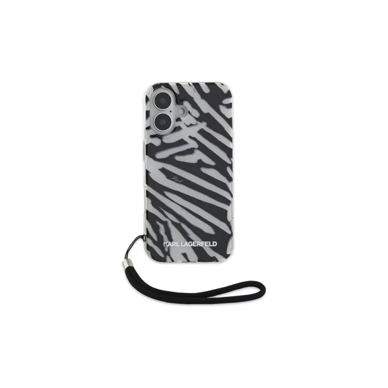 Karl Lagerfeld IML Zebra Pattern & Cord cover posteriore per Apple iPhone 16 - nero
