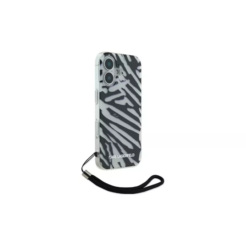 Karl Lagerfeld IML Zebra Pattern & Cord cover posteriore per Apple iPhone 16 - nero