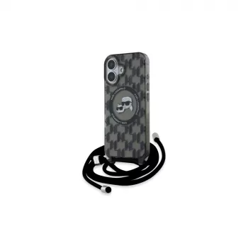 Karl Lagerfeld KLHMP16SHCKCKLCK iPhone 16 6,1 nero custodia rigida IML Crossbody Monogram Karl & Choupette Head MagSafe