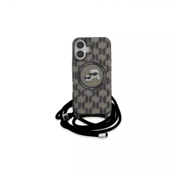 Karl Lagerfeld KLHMP16SHCKCKLCK iPhone 16 6,1 nero custodia rigida IML Crossbody Monogram Karl & Choupette Head MagSafe