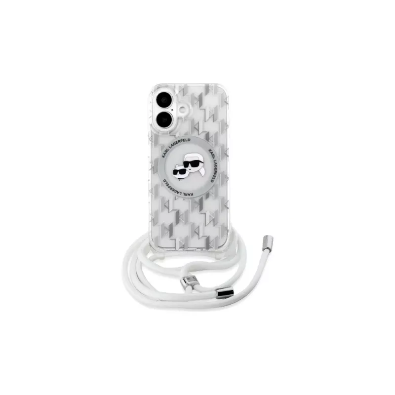 Karl Lagerfeld KLHMP16SHCKCKLCT iPhone 16 6,1 inch custodia rigida trasparente IML Crossbody Monogram Karl & Choupette Head MagSafe