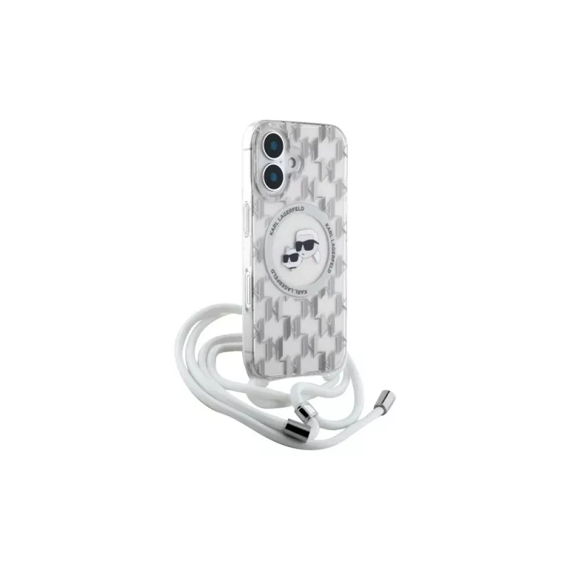 Karl Lagerfeld KLHMP16SHCKCKLCT iPhone 16 6,1 inch custodia rigida trasparente IML Crossbody Monogram Karl & Choupette Head MagSafe