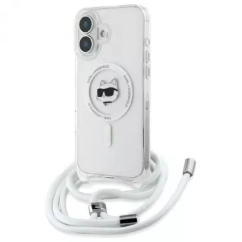 Karl Lagerfeld KLHMP16SHCCHNT iPhone 16 6.1 custodia rigida trasparente IML Choupette Head & Cord MagSafe