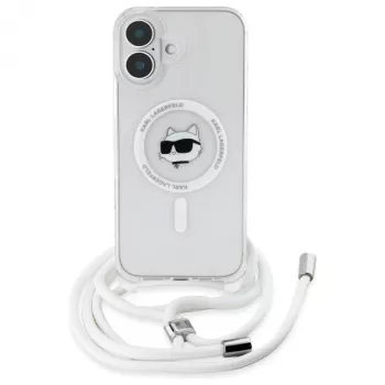 Karl Lagerfeld KLHMP16SHCCHNT iPhone 16 6.1 custodia rigida trasparente IML Choupette Head & Cord MagSafe