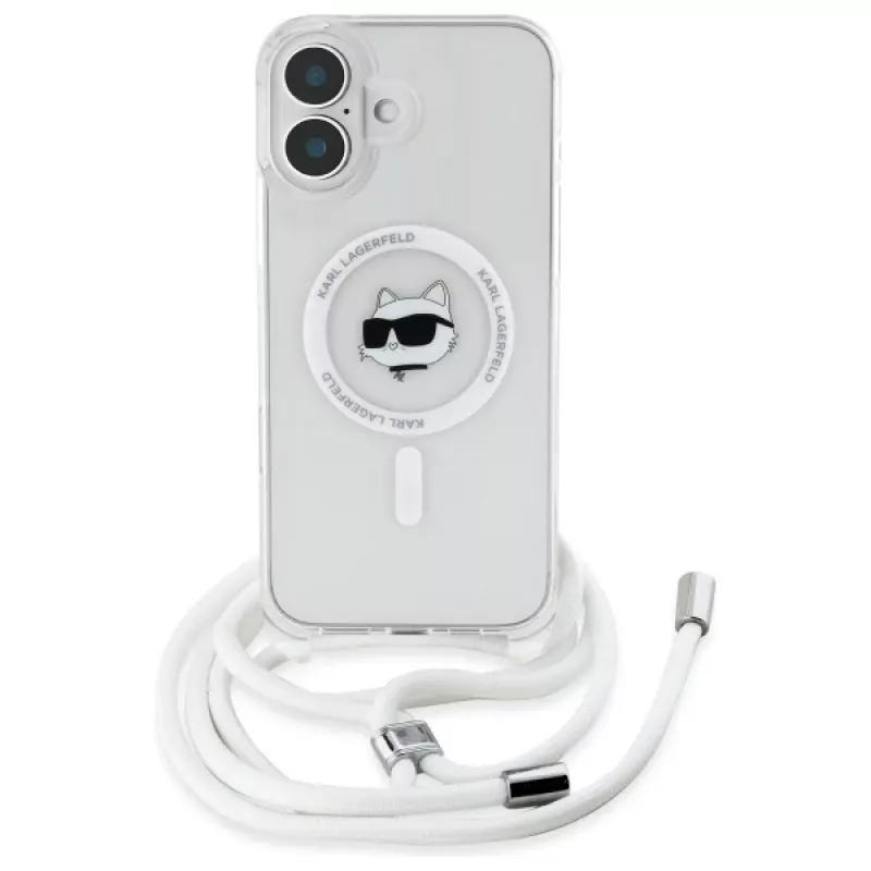 Karl Lagerfeld KLHMP16SHCCHNT iPhone 16 6.1 custodia rigida trasparente IML Choupette Head & Cord MagSafe