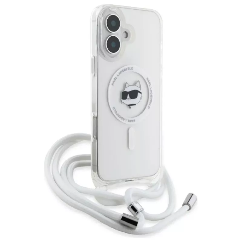 Karl Lagerfeld KLHMP16SHCCHNT iPhone 16 6.1 custodia rigida trasparente IML Choupette Head & Cord MagSafe