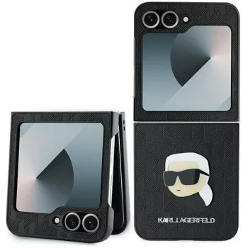 Karl Lagerfeld KLHCZF6PGKSKIHK Saffiano Monogram custodia rigida per Samsung Galaxy Z Flip 6 / Z Flip 7 FE, nero