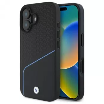 BMW Sign Leather Textured And Line custodia rigida MagSafe per Apple iPhone 16 6,1
