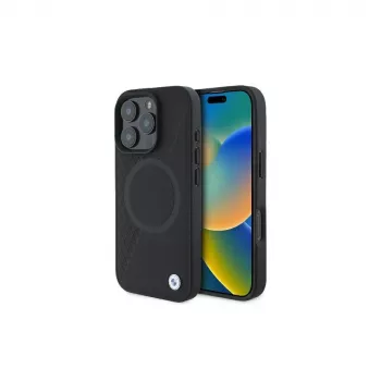 BMW BMHMP16L23RTPK iPhone 16 Pro 6.3 nero custodia rigida Sign Leather Half Textured And Circle MagSafe