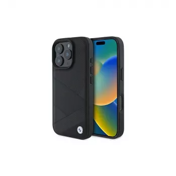 BMW Sign Leather Crossing Lines Pattern Hard Case per Apple iPhone 16 Pro 6,3