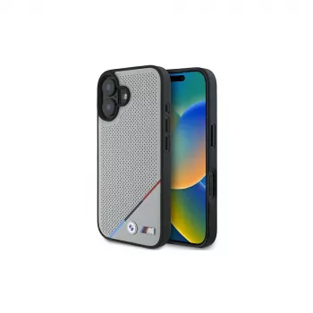 BMW M Perforated Tricolor Line custodia rigida MagSafe per Apple iPhone 16 6,1