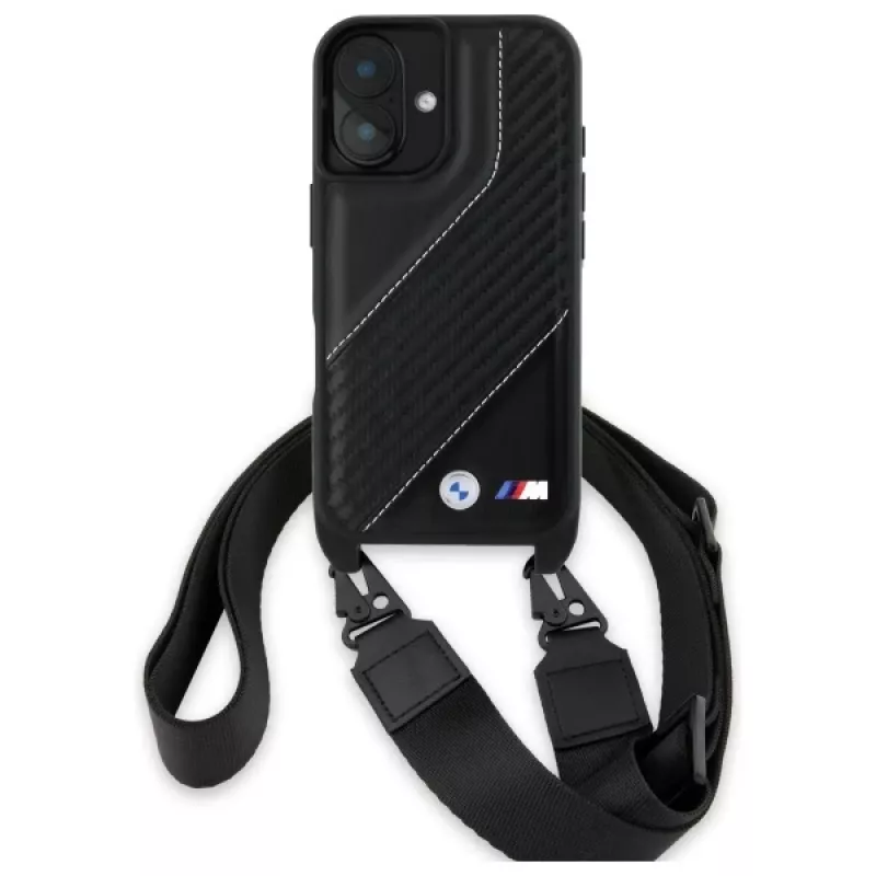 BMW BMHCP16M23PSCCK iPhone 16 Plus 6.7 nero custodia rigida M Edition Carbon Stripe & Strap