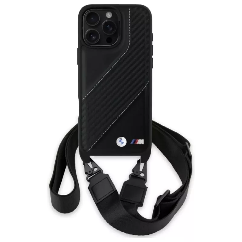 BMW M Edition Carbon Stripe & Strap Hard Case per Apple iPhone 16 Pro Max 6,9