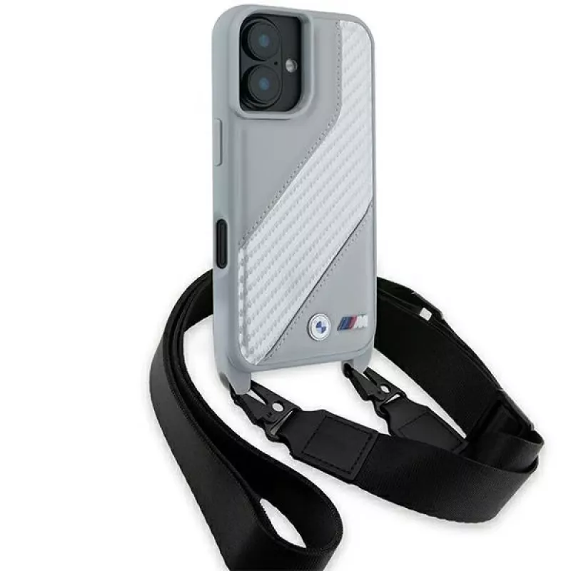 BMW BMHCP16S23PSCCG iPhone 16 6,1 inch grigio custodia rigida M Edition Carbon Stripe & Strap