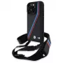 BMW M Edition Carbon Tricolor Lines & Strap Hard Case per iPhone 16 Pro 6.3 nero