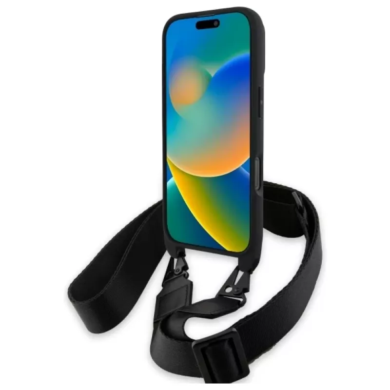 BMW M Edition Carbon Tricolor Lines & Strap Hard Case per iPhone 16 Pro 6.3 nero