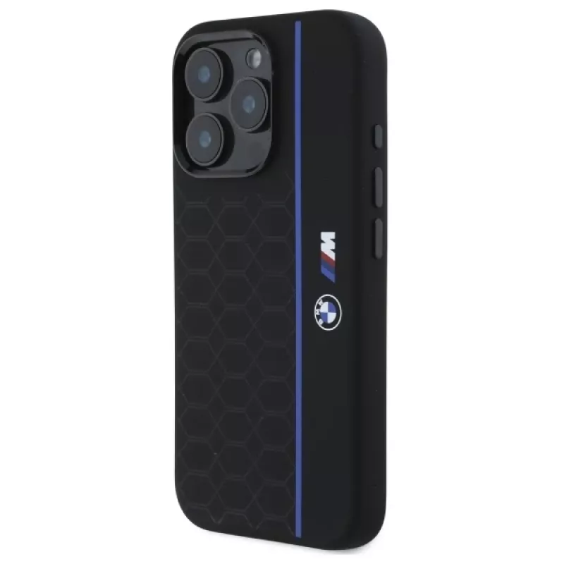 BMW BMHMP16L23SHEB iPhone 16 Pro Hard Case Silicone Hexagon Blue Line MagSafe nero