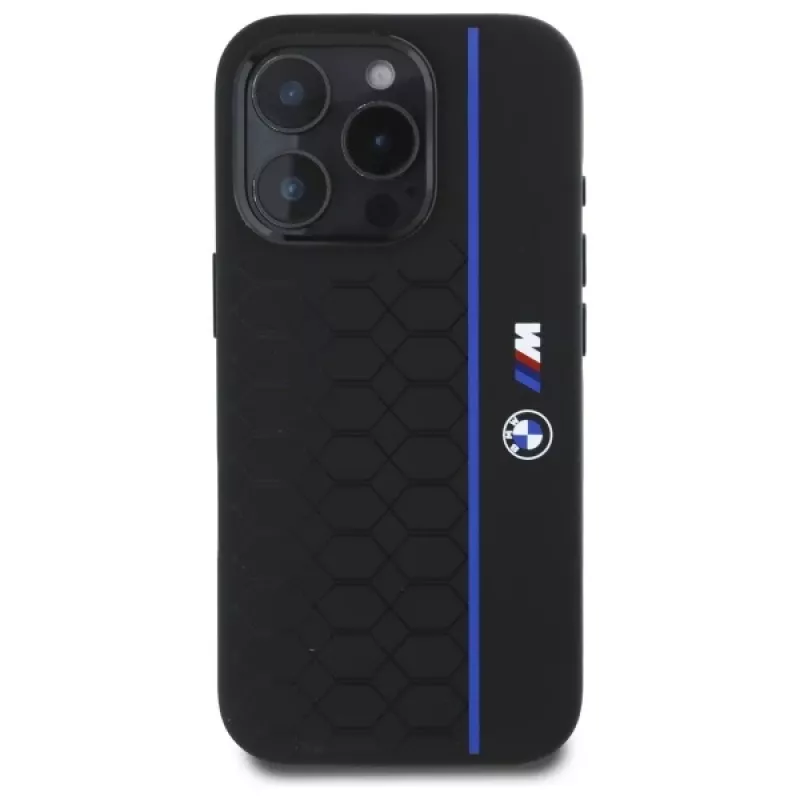 BMW BMHMP16L23SHEB iPhone 16 Pro Hard Case Silicone Hexagon Blue Line MagSafe nero