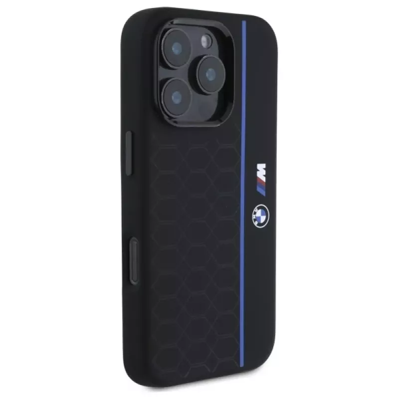 BMW BMHMP16L23SHEB iPhone 16 Pro Hard Case Silicone Hexagon Blue Line MagSafe nero