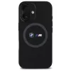 BMW M Collection custodia posteriore in silicone per Apple iPhone 16 6,1 inch nero con MagSafe e anello stampato