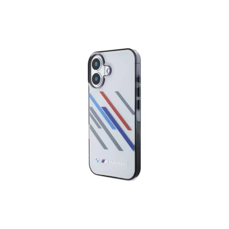 BMW BMHCP16S23HTRAG custodia rigida per Apple iPhone 16 6,1 inch grigio Motorsport IML Random Stripes
