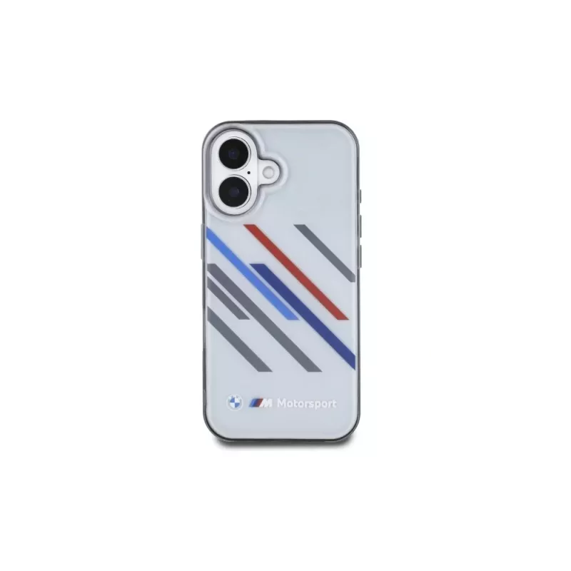 BMW custodia rigida per iPhone 16 Plus 6,7 inch grigio Motorsport IML Random Stripes