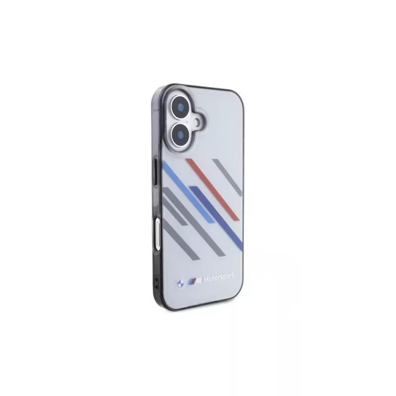 BMW custodia rigida per iPhone 16 Plus 6,7 inch grigio Motorsport IML Random Stripes