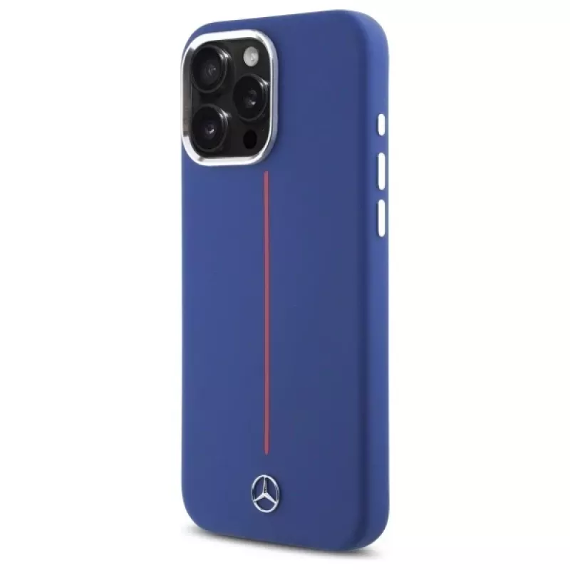 MERCEDES-BENZ MEHMP16X23SUMRV iPhone 16 Pro Max 6.9 blu navy custodia rigida silicone striscia rossa MagSafe