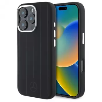 MERCEDES-BENZ iPhone 16 Pro 6.3 nero custodia rigida in silicone con strisce tonali verticali MagSafe