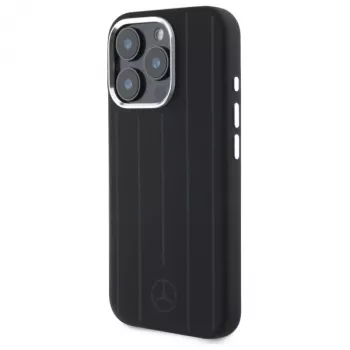 MERCEDES-BENZ iPhone 16 Pro 6.3 nero custodia rigida in silicone con strisce tonali verticali MagSafe