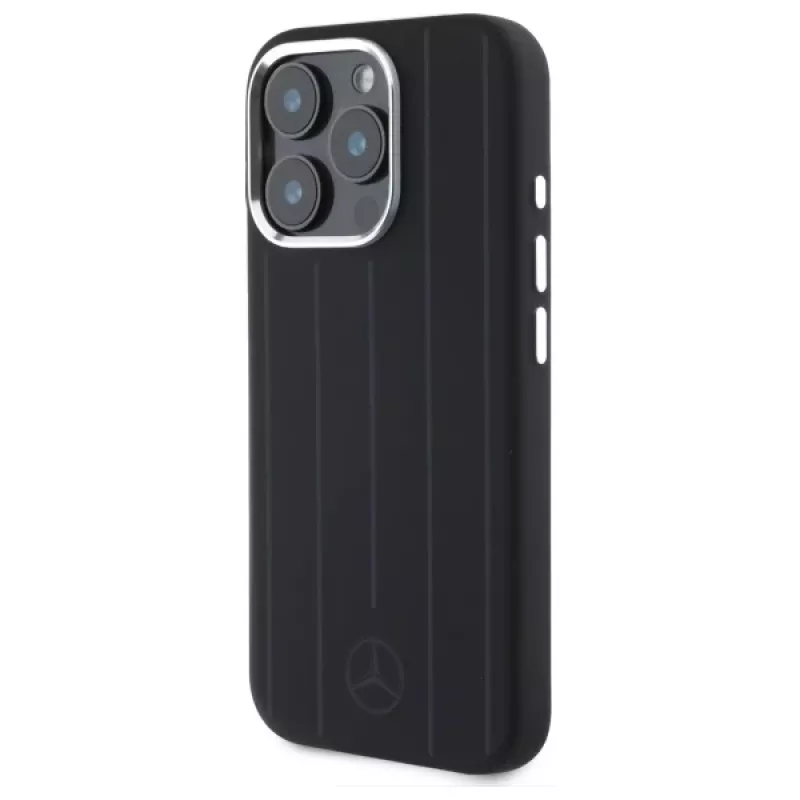 MERCEDES-BENZ iPhone 16 Pro 6.3 nero custodia rigida in silicone con strisce tonali verticali MagSafe