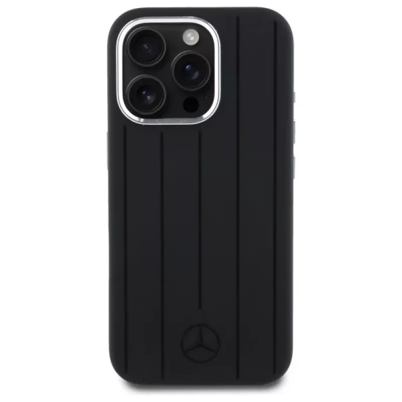 MERCEDES-BENZ iPhone 16 Pro 6.3 nero custodia rigida in silicone con strisce tonali verticali MagSafe