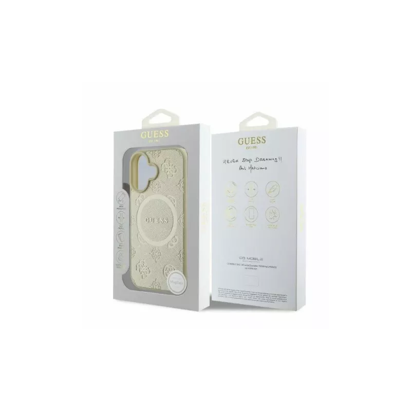Guess Saffiano Peony Classic Logo custodia MagSafe per iPhone 16 (oro)