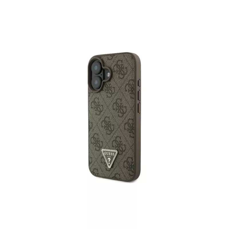 Guess GUHCP16SP4TDSCPW iPhone 16 6.1 custodia rigida pelle logo metallo strass Crossbody marrone