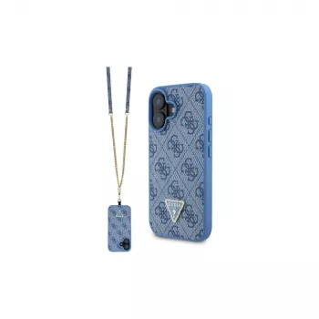 Guess GUHCP16SP4TDSCPB iPhone 16 6.1 blu custodia rigida pelle logo metallo strass Crossbody