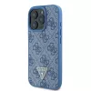Guess GUHCP16LP4TDSCPB iPhone 16 Pro 6,3 inch blu custodia rigida in pelle con logo in metallo, strass e tracolla