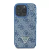 Guess GUHCP16LP4TDSCPB iPhone 16 Pro 6,3 inch blu custodia rigida in pelle con logo in metallo, strass e tracolla
