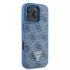 Guess GUHCP16LP4TDSCPB iPhone 16 Pro 6,3 inch blu custodia rigida in pelle con logo in metallo, strass e tracolla