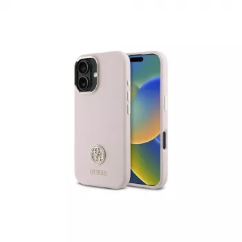 Guess GUHCP16SM4DGPP custodia rigida silicone logo strass 4G per Apple iPhone 16 6,1